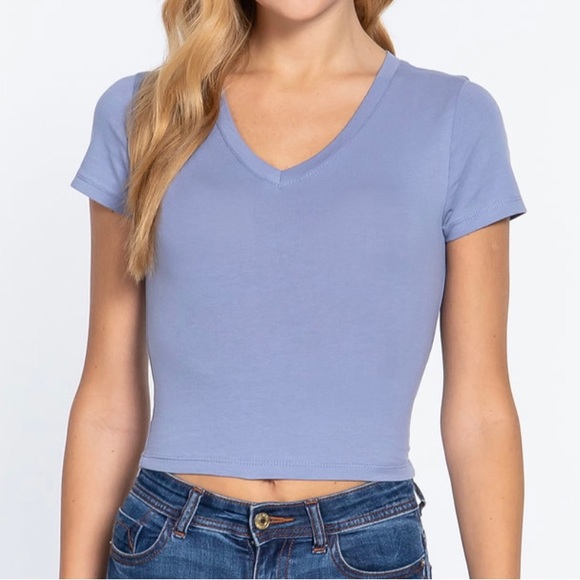 Women’s Wild Fable Blue Crop Top V Neck T-shirt S - Picture 8 of 9
